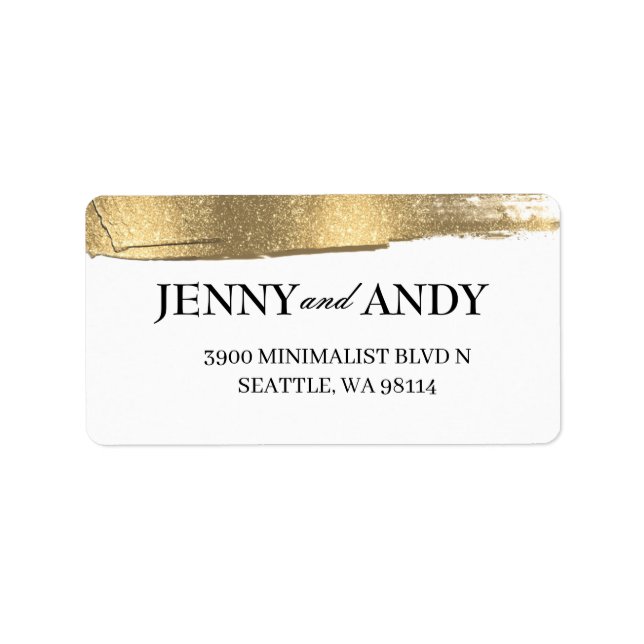 Modern Minimalist Gold Glitter Wedding Address  La Label (Front)