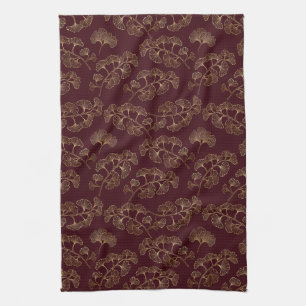 Modern Minimalist Gold Leaf Maroon Kitchen Towel