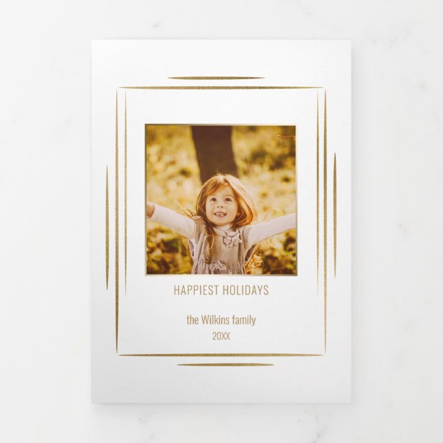 Modern Minimalist Gold Lines & Photo Tri-Fold Card (Cover)