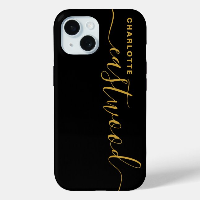 Modern Minimalist Gold Monogram Black Case-Mate iPhone Case (Back)