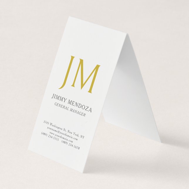 Modern Minimalist Gold Monogram Plain Simple Business Card (Front)