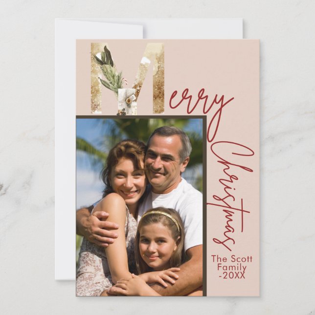 Modern Minimalist Gold Photo Christmas Card (Front)