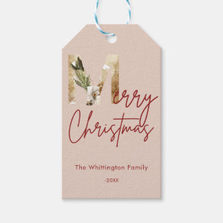 Modern Minimalist Gold Photo Christmas Card Gift Tags