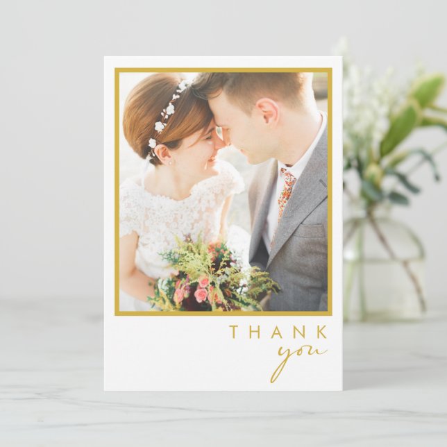 Modern Minimalist Gold Photo In A Frame Thank You Card (Standing Front)