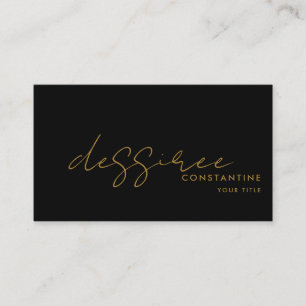 Modern Minimalist Gold Script Black  Business Card