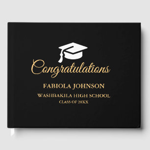 Modern Minimalist Gold Script Graduation Guest Book