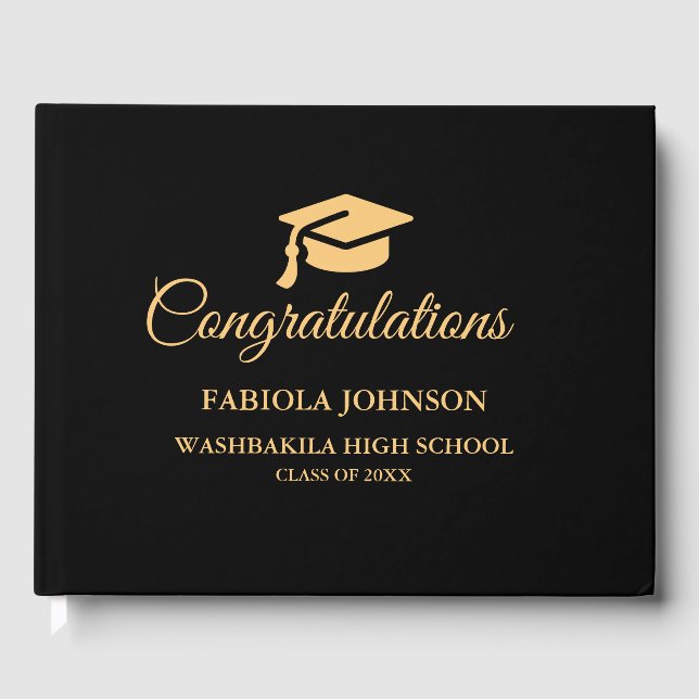 Modern Minimalist Gold Script Graduation Guest Book (Front)