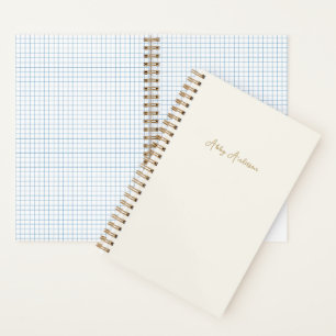 Modern Minimalist Gold Script Off White Graph Notebook