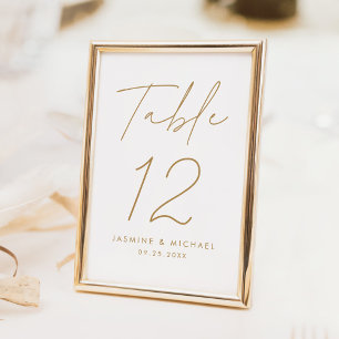 Modern Minimalist Gold Script Wedding Table Number