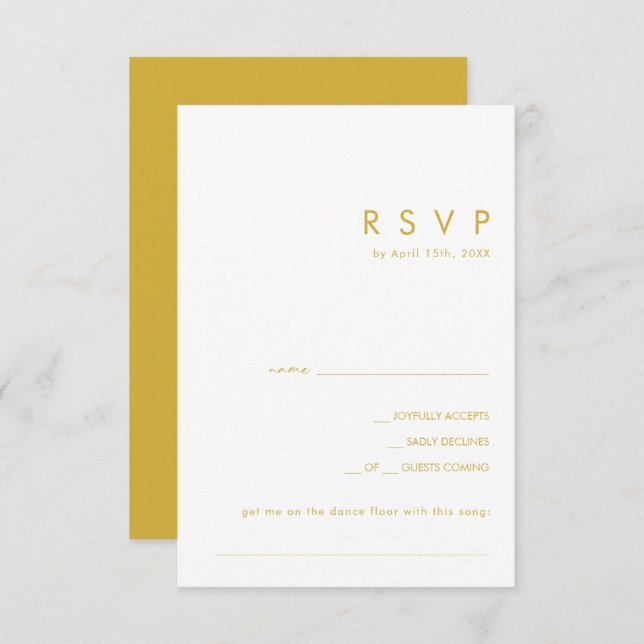 Modern Minimalist Gold Song Request RSVP Card (Front/Back)