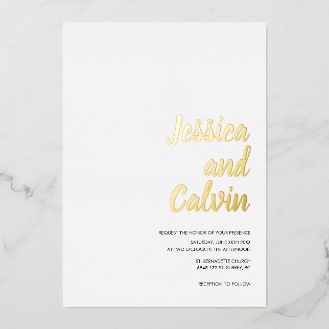 Modern Minimalist Gold Text Wedding Invitation  (Front)