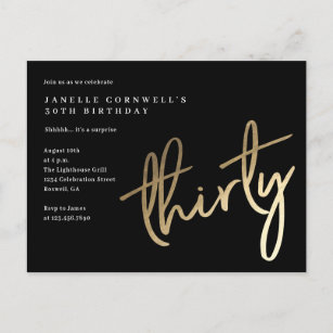 Modern Minimalist Gold Type 30th Birthday Invitation Postcard