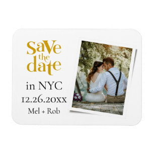 Modern Minimalist Gold Unique Photo Save The Date Magnet