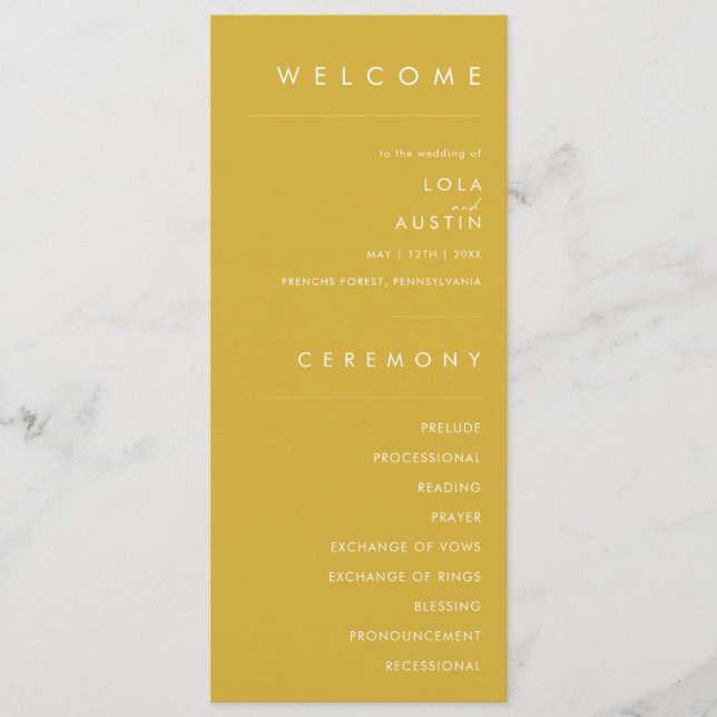 Modern Minimalist Gold Wedding Program (Front)