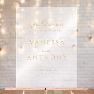 Modern Minimalist Gold Wedding Welcome Frosted Acrylic Sign