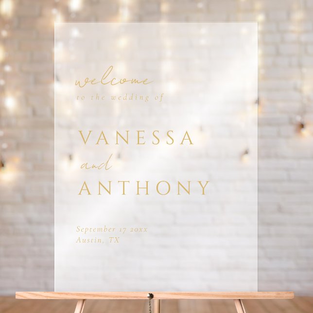 Modern Minimalist Gold Wedding Welcome Frosted Acrylic Sign (Creator Uploaded)