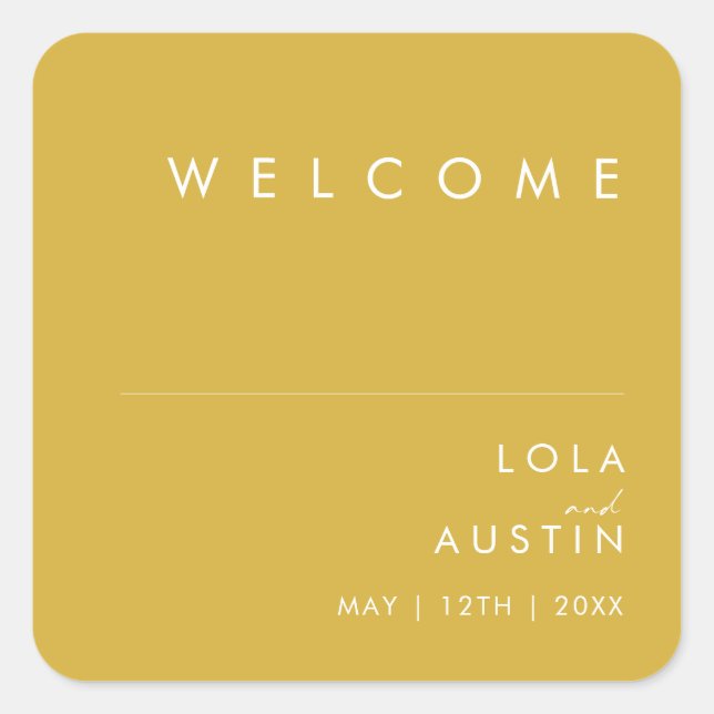 Modern Minimalist Gold Wedding Welcome Square Sticker (Front)