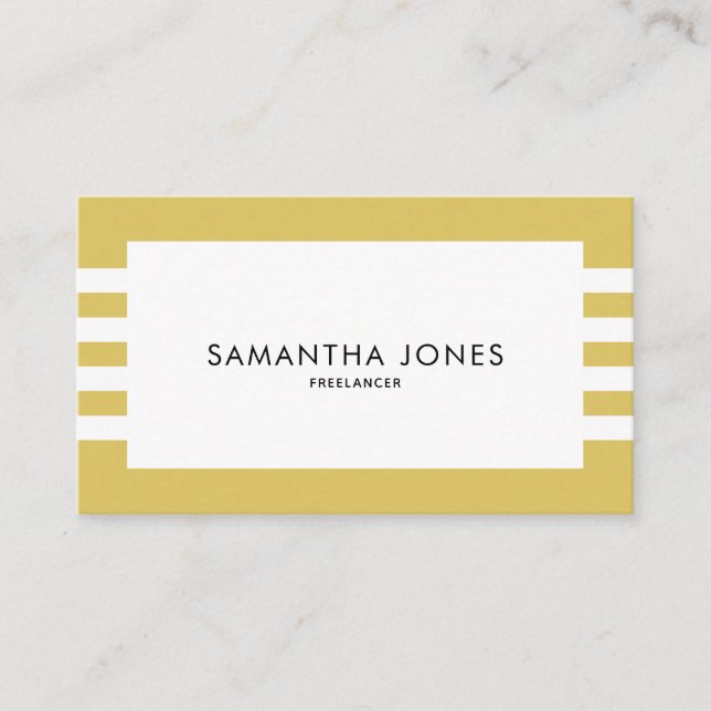 Modern Minimalist Gold White Stripes Freelancer Business Card (Front)