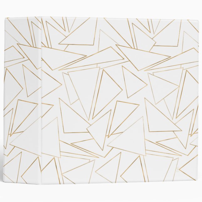 Modern Minimalist Gold White Strokes Triangles Binder (Front/Spine)