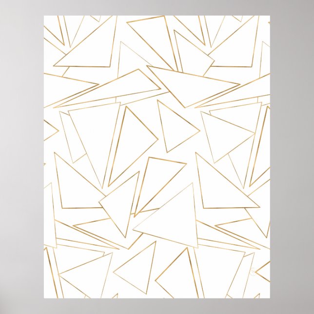 Modern Minimalist Gold White Strokes Triangles Poster (Front)