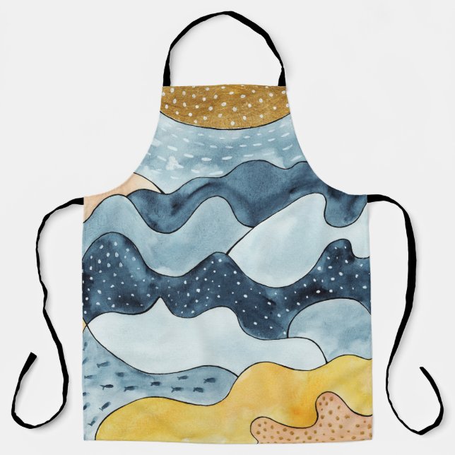 Modern Minimalist Golden Sun Illustration Apron (Front)