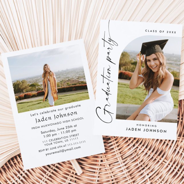 Modern Minimalist Grad 2 PHOTO Graduation Party Invitation (Creator Uploaded)