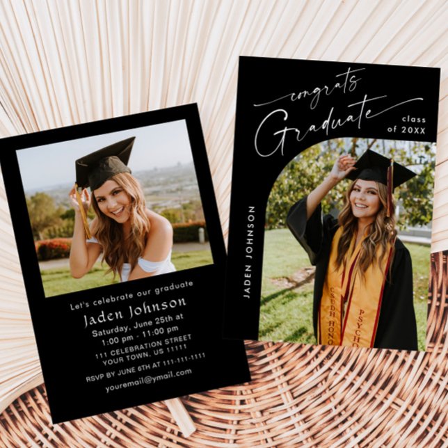 Modern Minimalist Grad 2 PHOTO Graduation Party Invitation (Creator Uploaded)