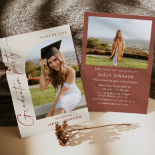 Modern Minimalist Grad 2 PHOTO Graduation Party Invitation