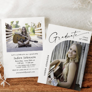 Modern Minimalist Grad 2 PHOTO Graduation Party Invitation