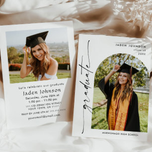 Modern Minimalist Grad 2 PHOTO Graduation Party Invitation