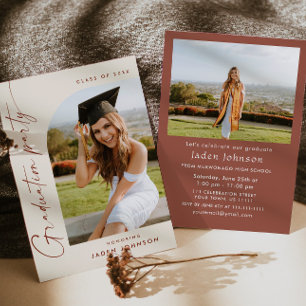 Modern Minimalist Grad 2 PHOTO Graduation Party Invitation