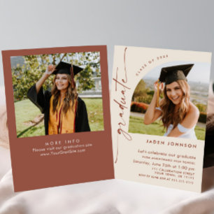Modern Minimalist Grad 2 PHOTO Graduation Party Invitation