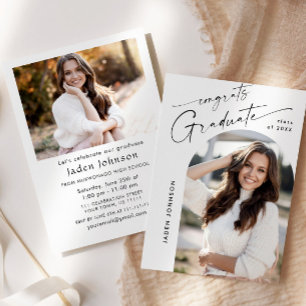 Modern Minimalist Grad 2 PHOTO Graduation Party Invitation