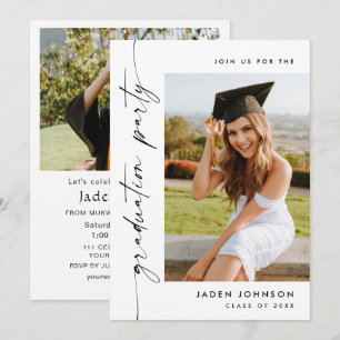 Modern Minimalist Grad 2 PHOTO Graduation Party Invitation