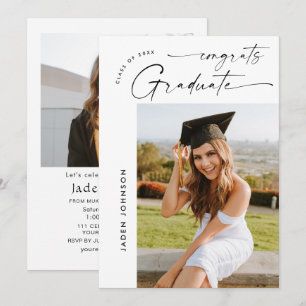 Modern Minimalist Grad 2 PHOTO Graduation Party Invitation