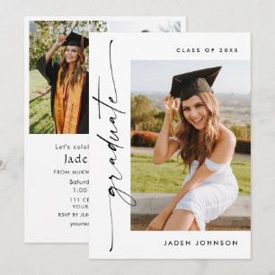 Modern Minimalist Grad 4 PHOTO Graduation Party Invitation