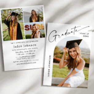 Modern Minimalist Grad 4 PHOTO Graduation Party Invitation