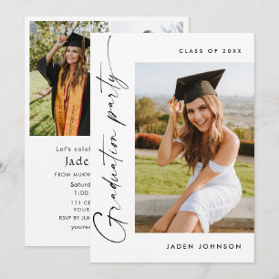 Modern Minimalist Grad 4 PHOTO Graduation Party Invitation