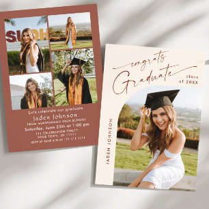 Modern Minimalist Grad 5 PHOTO Graduation Party Invitation