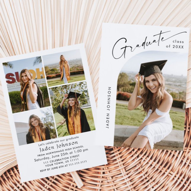 Modern Minimalist Grad 5 PHOTO Graduation Party Invitation (Creator Uploaded)
