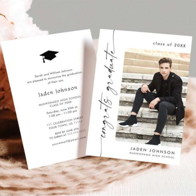 Modern Minimalist Grad PHOTO Graduation Party Invitation (Creator Uploaded)