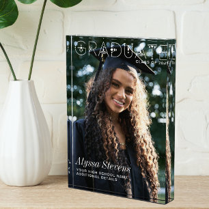 Modern Minimalist Graduate White Overlay Custom Photo Block