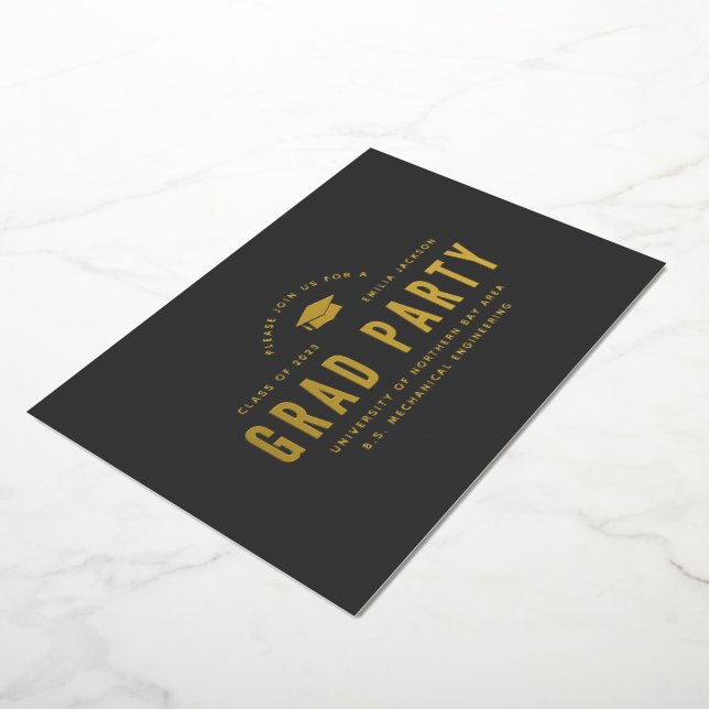 Modern Minimalist Graduation 2023 Black Gold Party (Rotated)