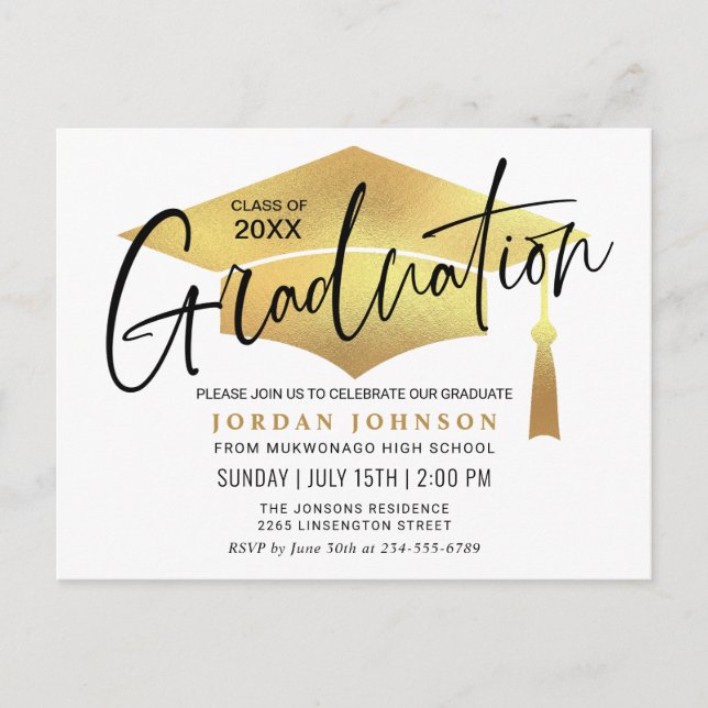 Modern Minimalist Graduation Party Invitation Postcard (Front)