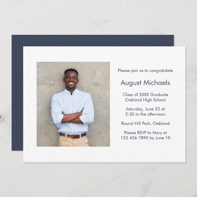 Modern Minimalist Graduation Party Photo Invitation (Front/Back)