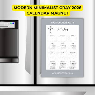 Modern Minimalist Gray 2026 Mini Calendar Magnet