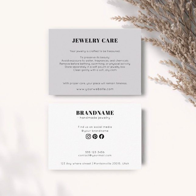 Modern Minimalist Gray Jewelry Care Insert Card (Creator Uploaded)