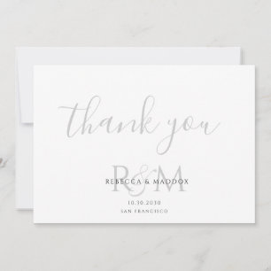 Modern Minimalist Gray Monogram Wedding Thank You Card