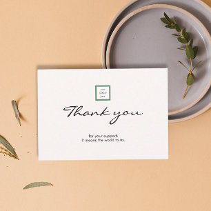 Modern Minimalist Green Border Logo Business Thank You Card