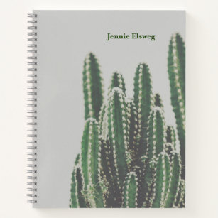 Modern Minimalist Green Cactus Photo Name Notebook